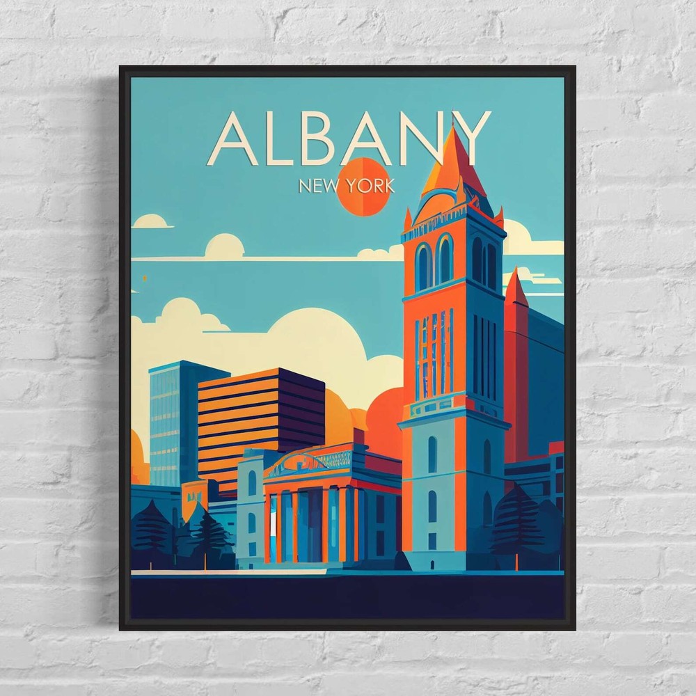 Albany NY Retro Vintage Art Print Wall Decor Illustration  