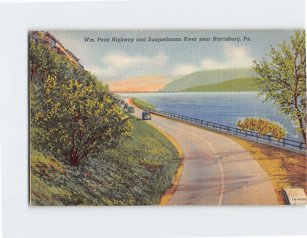 Postcard Penn Highway & Susquehanna River near Harrisburg Pennsylvania USA