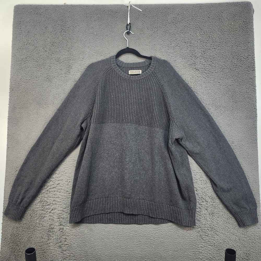 Duluth Trading Co Sweater Mens 2XL Gray Cotton Wool Blend Waffle Knit Crewneck