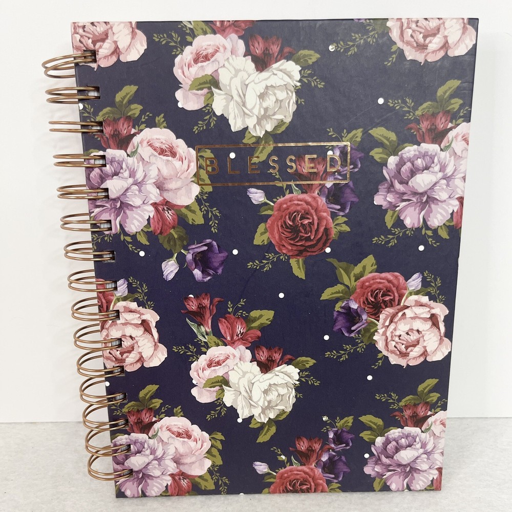 Hardcover Spiral Journal Notebook 6x8 Lined Blessed Black Floral Pinks