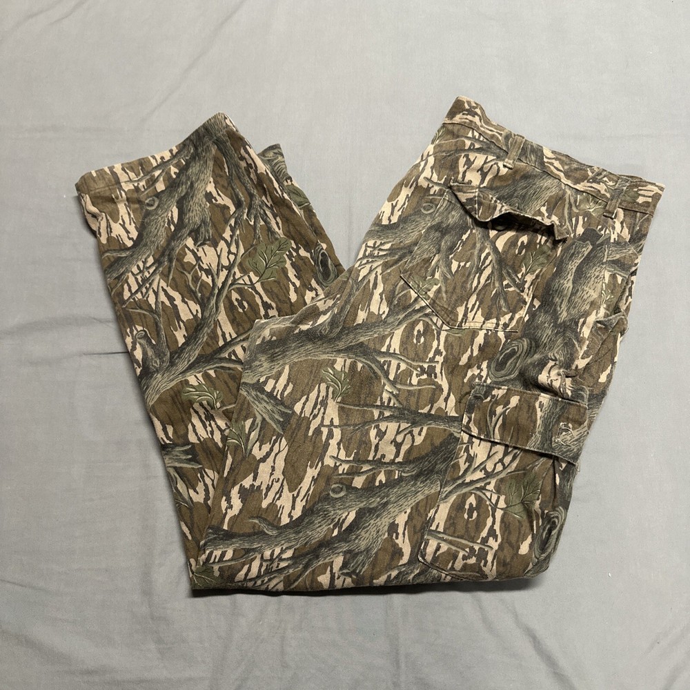 VINTAGE Mossy Oak Pants Mens XL Cargo Camo Treestand Hunting Made in USA 47x33
