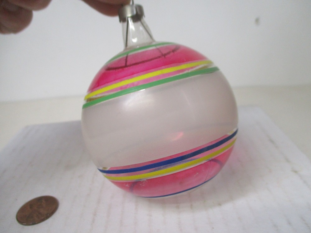 Vintage Unsilvered Glass Christmas Ornament #77 - PREMIER w Stripe Decoration