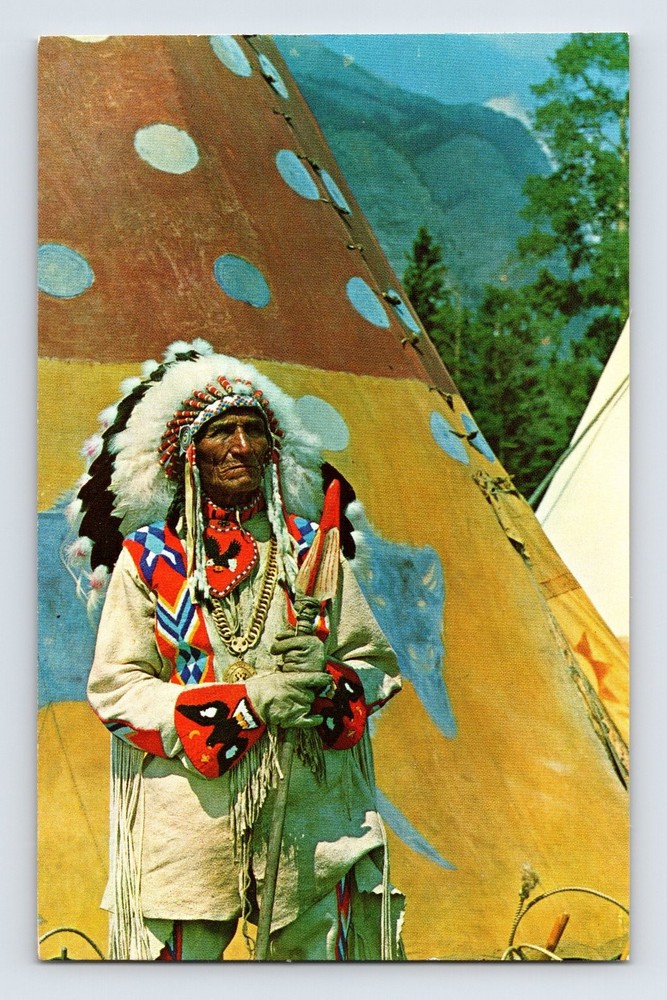 Vintage Canadian Rockies Banff Indian Days Native Chief Postcard