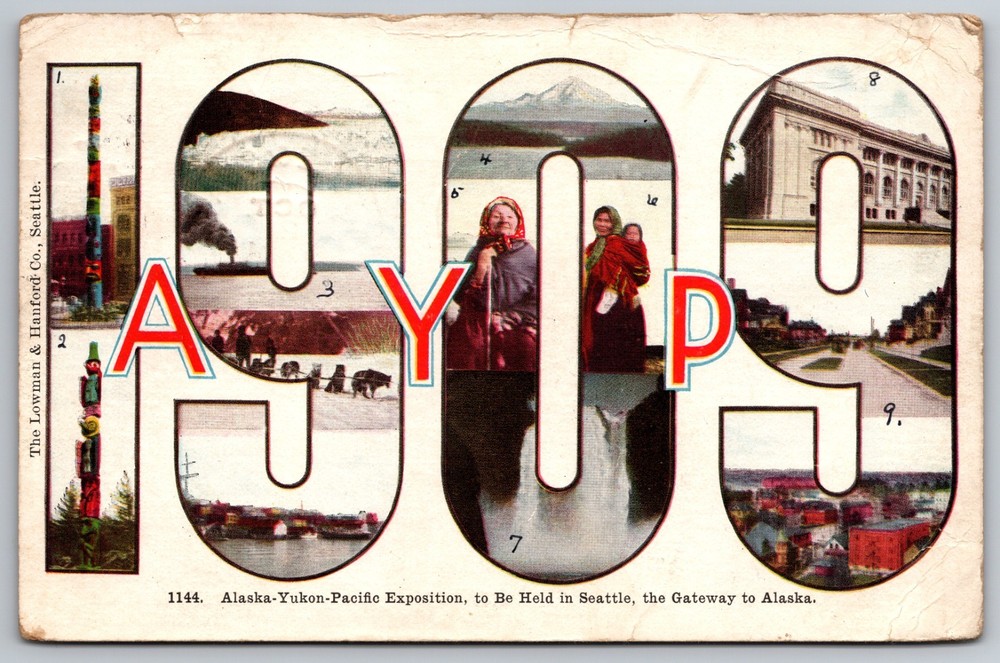 Large Letter Eskimos - Alaska-Yukon Pacific Expo 1909 - Seattle, WA