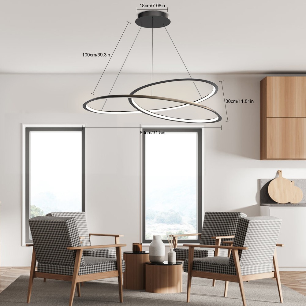 Modern Geometric LED Pendant Light Dimmable Chandelier Remote Adjustable Height