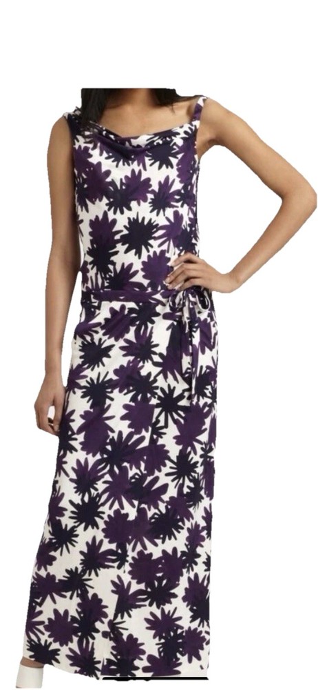 Diane Von Furstenberg Maxi Dress Louanne Long Size 8 Silk Jersey Draped Neck