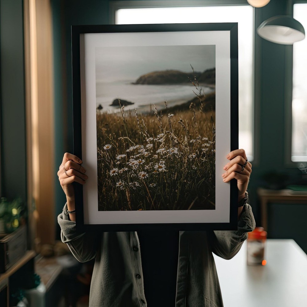 Daisies By The Ocean Poster Nature Photography Of Flowers On The Beach