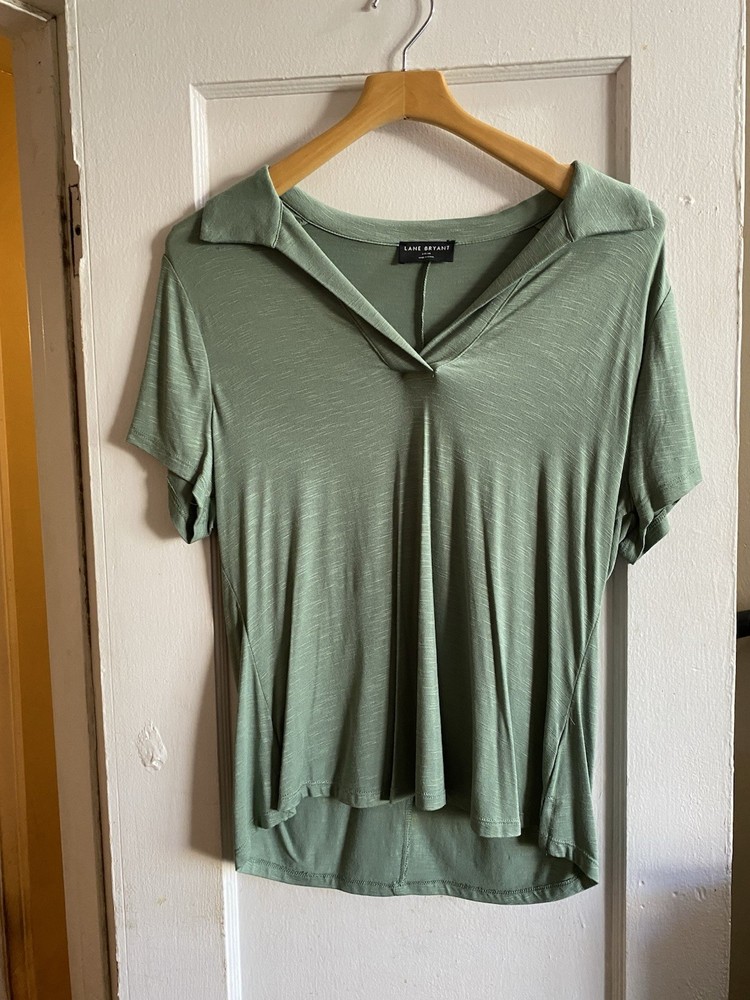 Lane Bryant Women's Collared Shirt, V Neck,  Green, Size 18/20