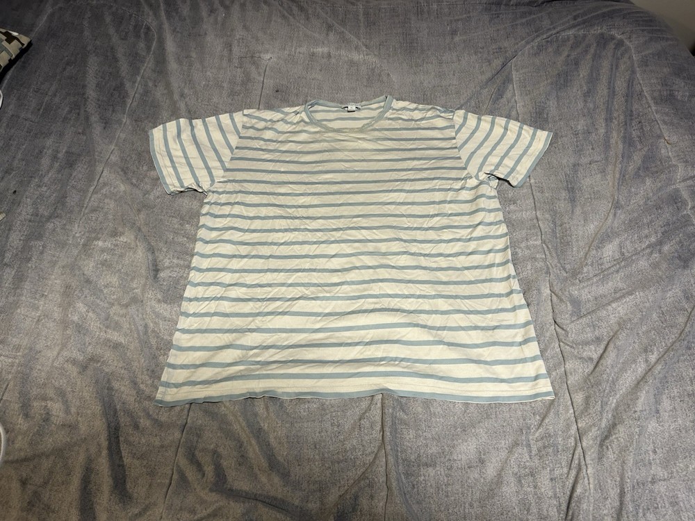 Sunspel T-Shirt Mens XL Blue Striped 100% Cotton Crew Neck Short Sleeve Classic