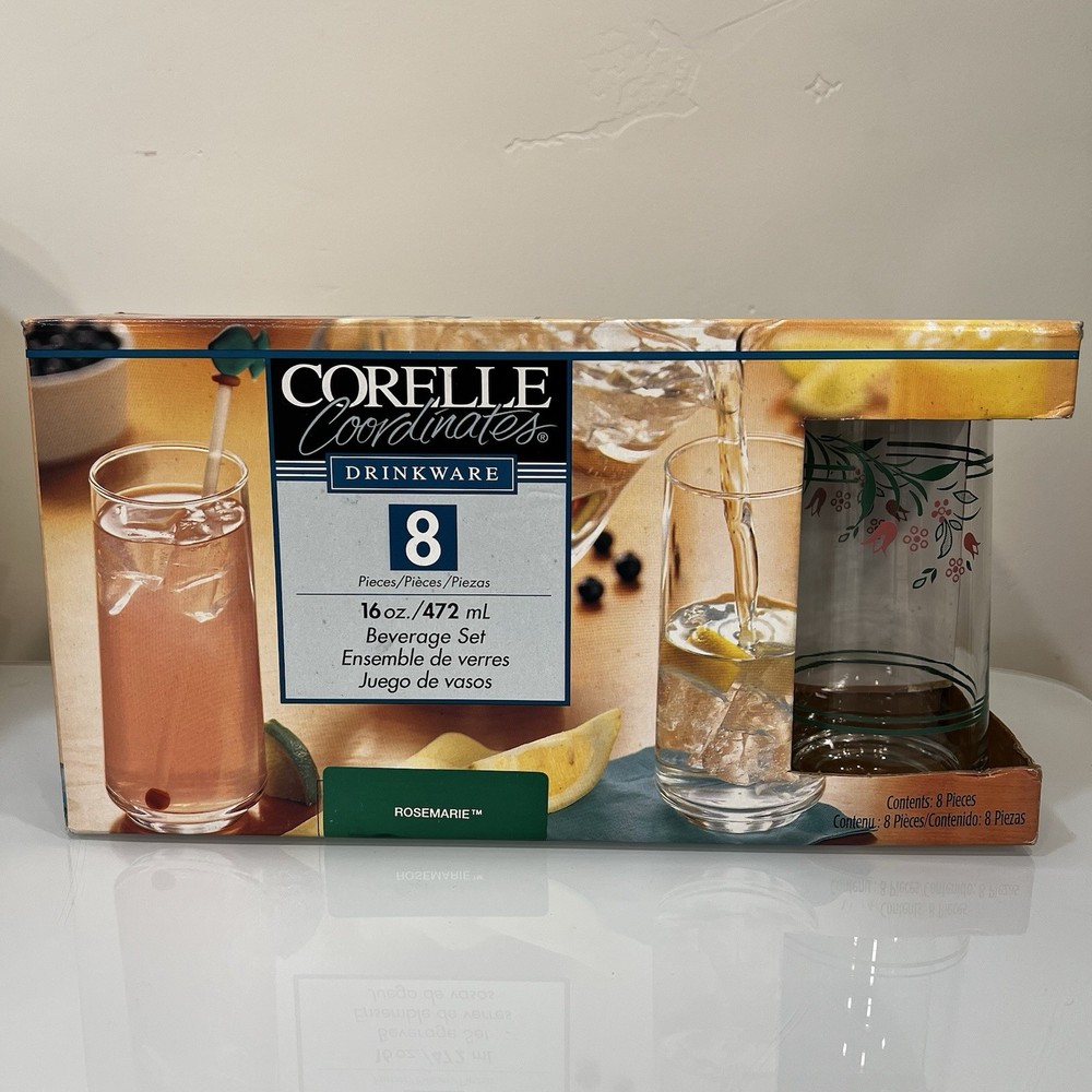 Corelle Coordinates Drinkware Rosemarie Drinking Glasses Beverage Set Of 8 16oz
