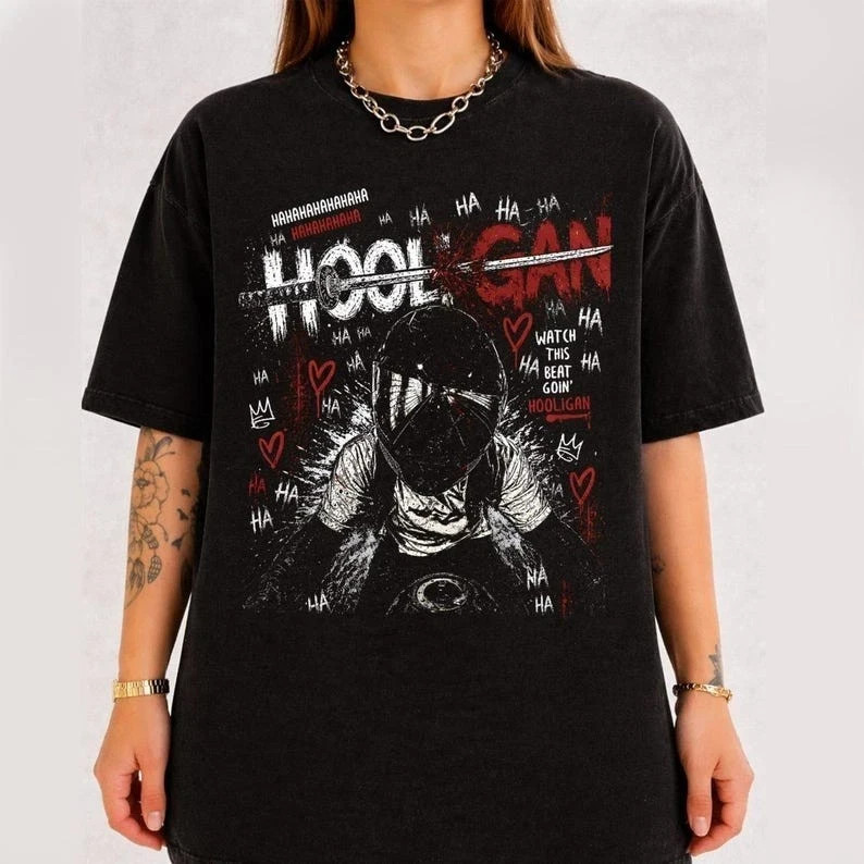 Hooligan Biker Graphic T Shirt Vintage Motorcycle Rider Tee Retro Streetwear