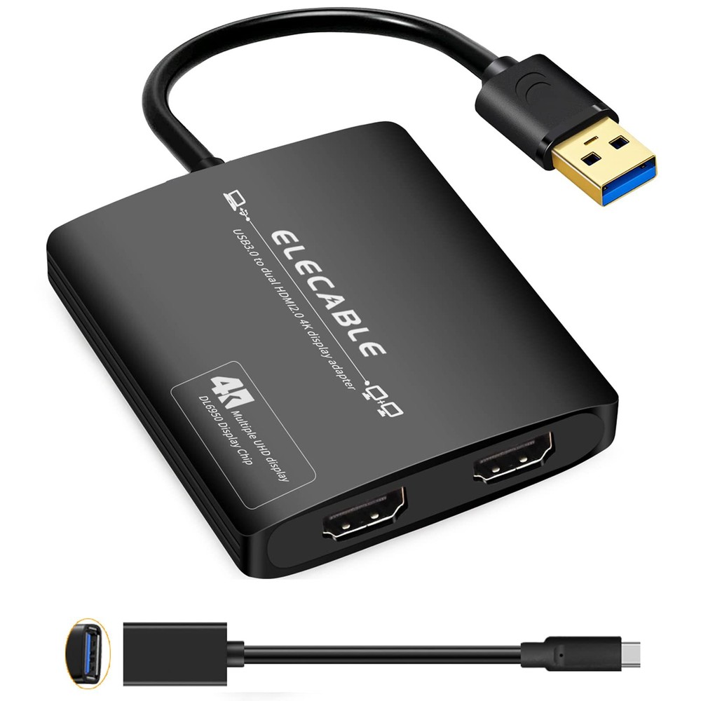 USB 3.0 to Dual HDMI Adapter - 4K+4K 60Hz Ultra HD - Built-in DisplayLink DL6...
