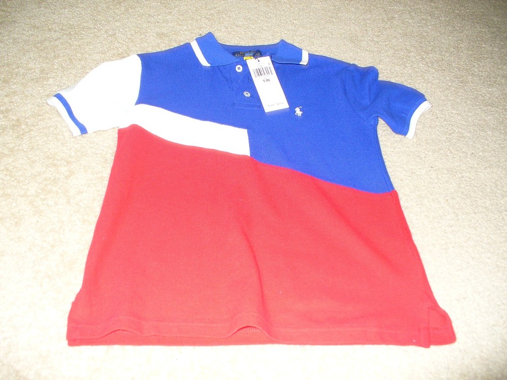 New Ralph Lauren Size S 8 Boys  Red Multi Short sleeve Polo