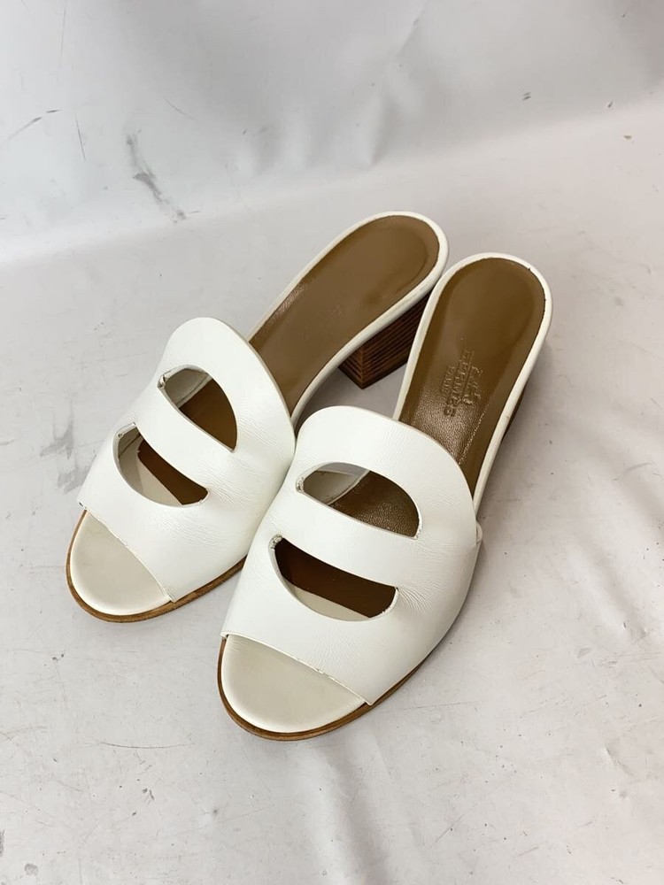Authentic HERMES Slip-On Sandal Mona Sandal EU 35.5 White Leather F/S Used