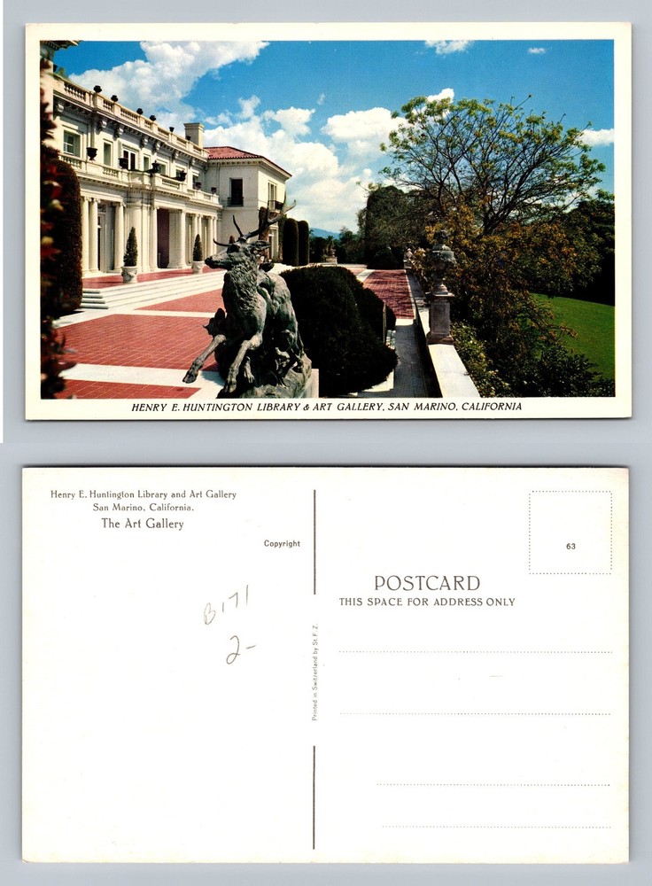 San Marino, CA-California, Huntington Art Gallery Patio View Vintage Postcard