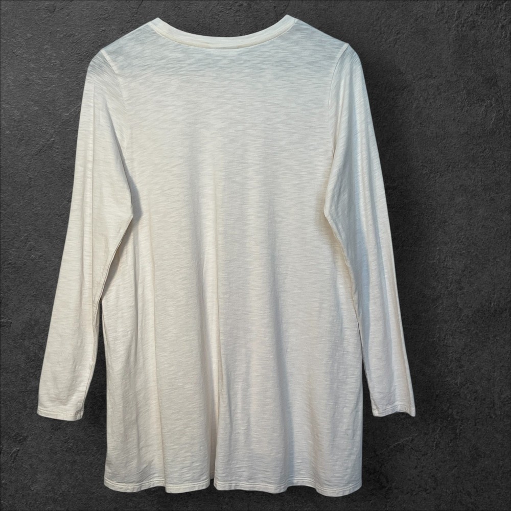 J Jill Cream Embroidered Long Sleeve Tunic Top Womens Small Floral