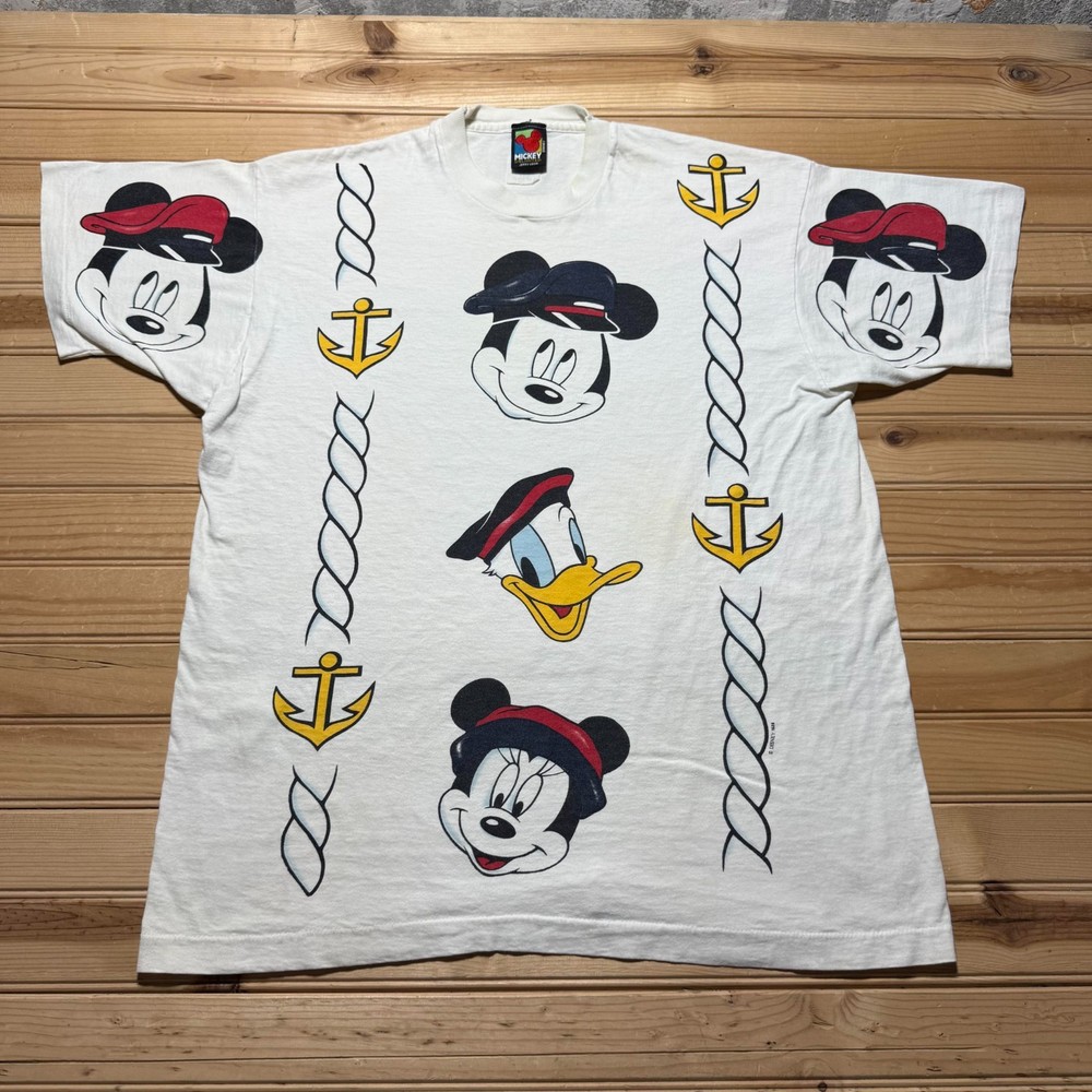Vintage 90s Disney Mickey Mouse Donald Duck Cartoon Sailor T-Shirt - One Size