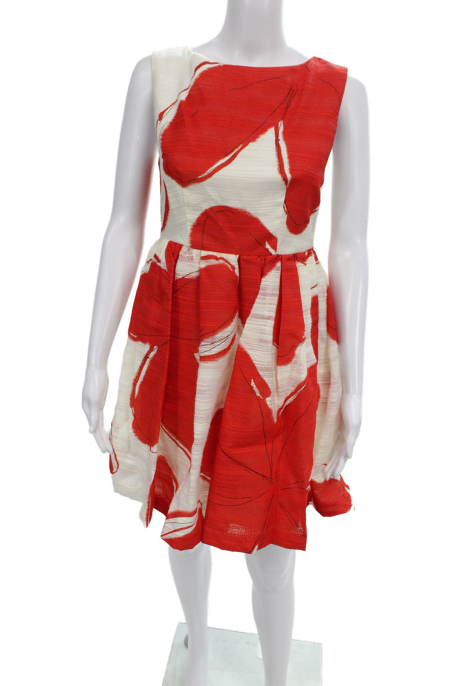 Alice + Olivia Womens Fit & Flare Mini Floral Red Dress Sleeveless Size 0Free Shipping in US $100+ Orders | $6.95 Orders Below