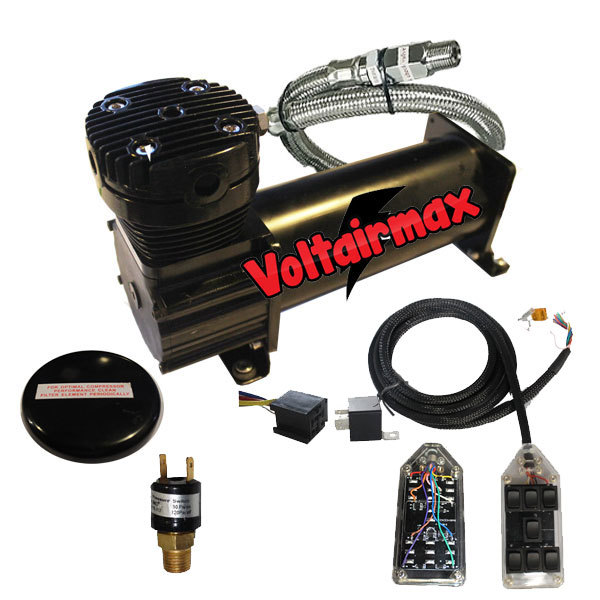 480C Stealth Black Air Ride Bag Suspension Compressor 7-switch
