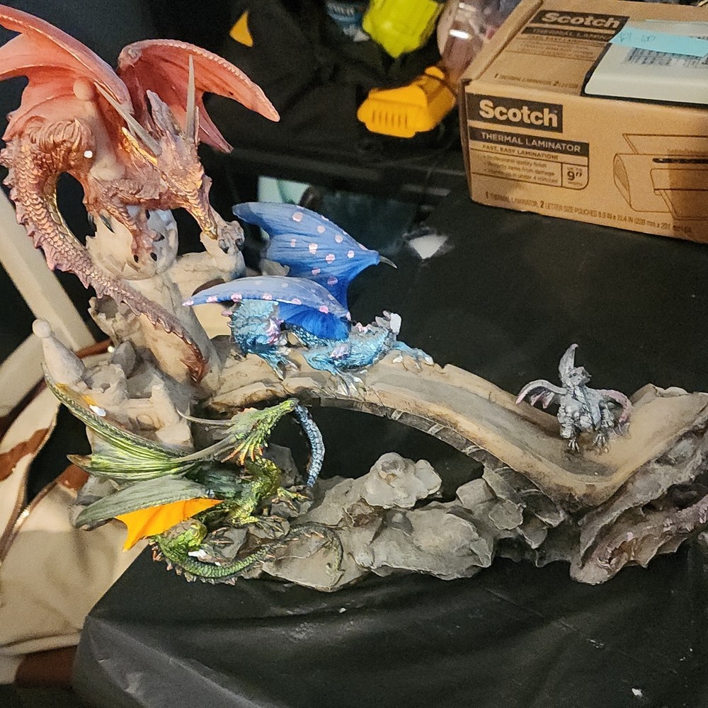 Multicolor Fantasy Dragon Resin Figurine Sculpture, Painted Finish, 3D Effect