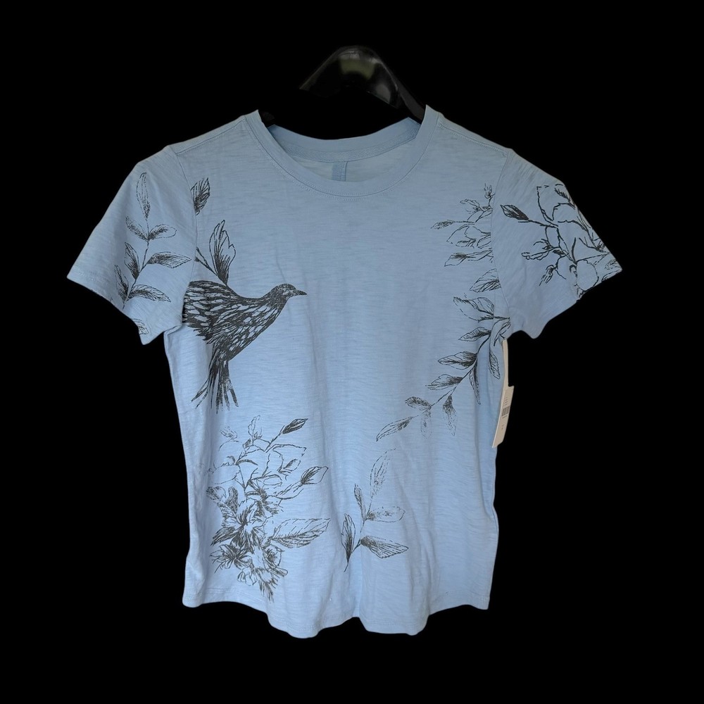 Anthropologie Pilcro Light Blue Bird Floral Slub Knit T-Shirt Small NWT