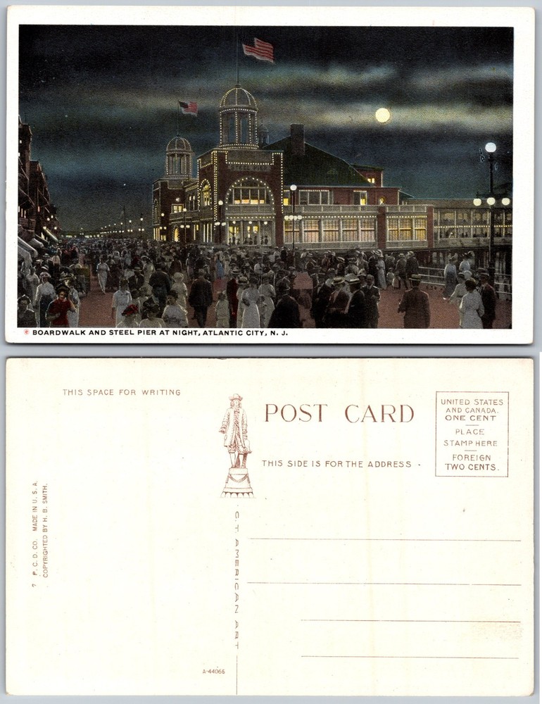 Atlantic City NJ Steel Pier Boardwalk Night Postcard