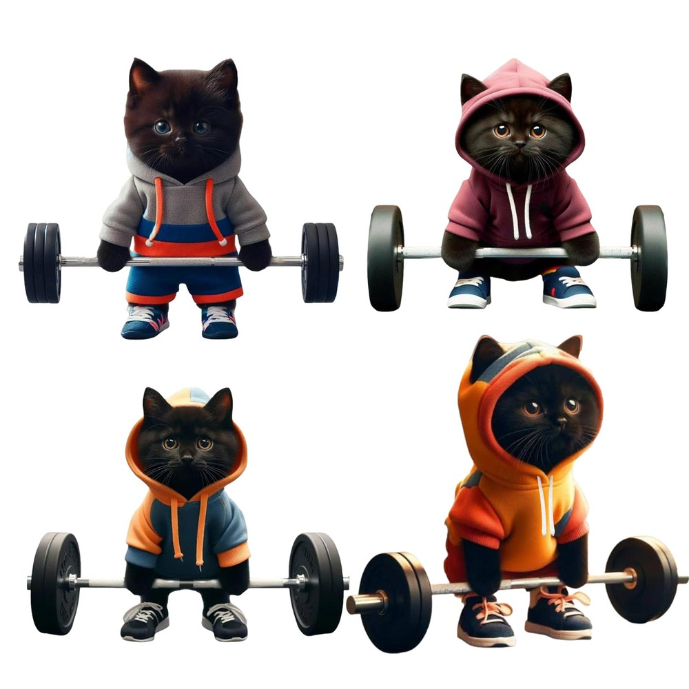 Cat Figurines Home Decor Fitness Barbell Cat Statue Sculpture Collectible Gifts