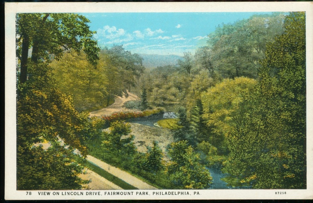 View on Lincoln Drive Fairmount Park Philadelphia Pennsylvania PA Postcard