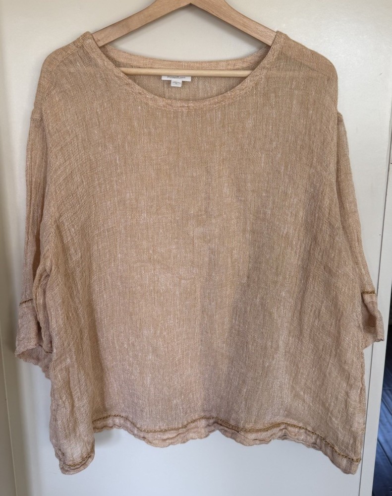 J Jill Pure Open Weave Linen 3/4 Sleeve XL Boxy Lagenlook Top Boho Minimalist