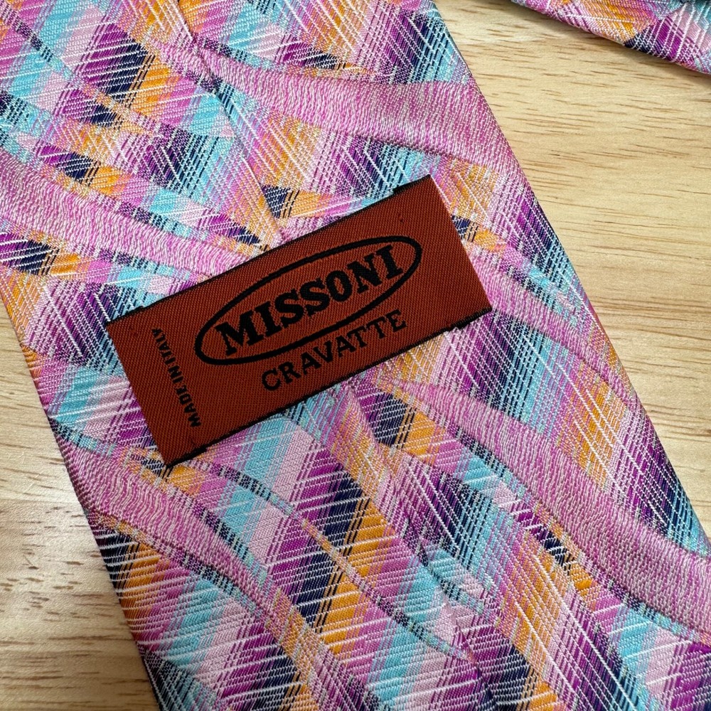 MISSONI Men's Silk Necktie Woven Multicolor Raised Swirls Art Pattern Luxury Tie