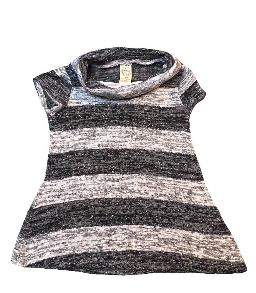 Faded Glory Short Sleeve Blouse Girls Size Small Gray And Black