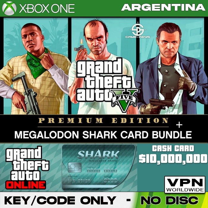 Grand Theft Auto 5 GTA V Premium Edition + Megalodon Shark Card XBOX Key ARGNTNA