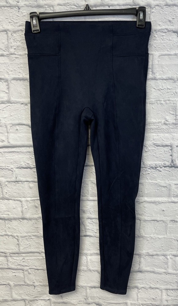 Spanx Faux Suede Leggings Women Medium High Waisted Navy Blue Pull On 20322R  