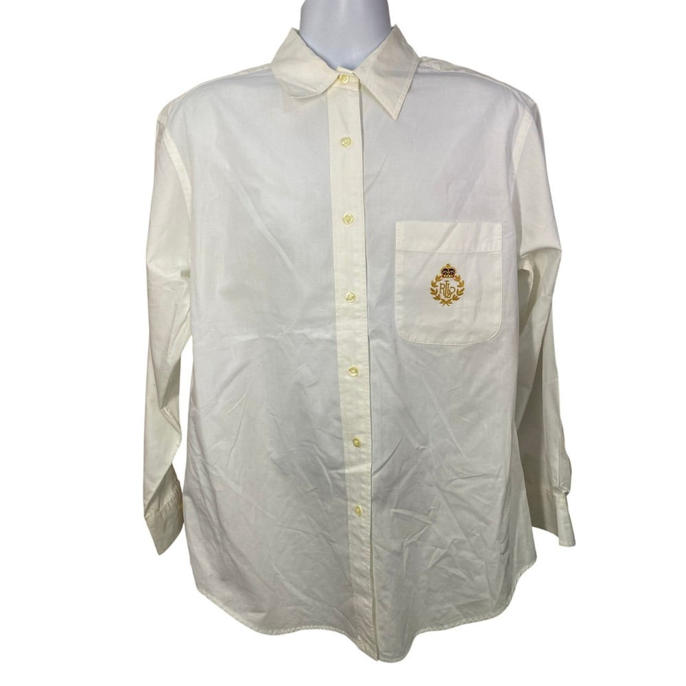 VINTAGE Polo Ralph Lauren Crest Crown Oxford Shirt Women's 14 L/S