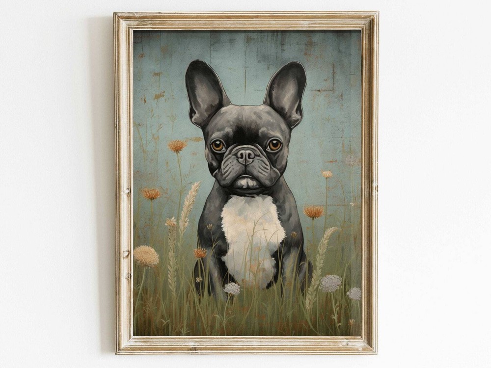French Bulldog Decor Vintage Lab Wall Art Dog Flowers Artwork Perfect Gift For