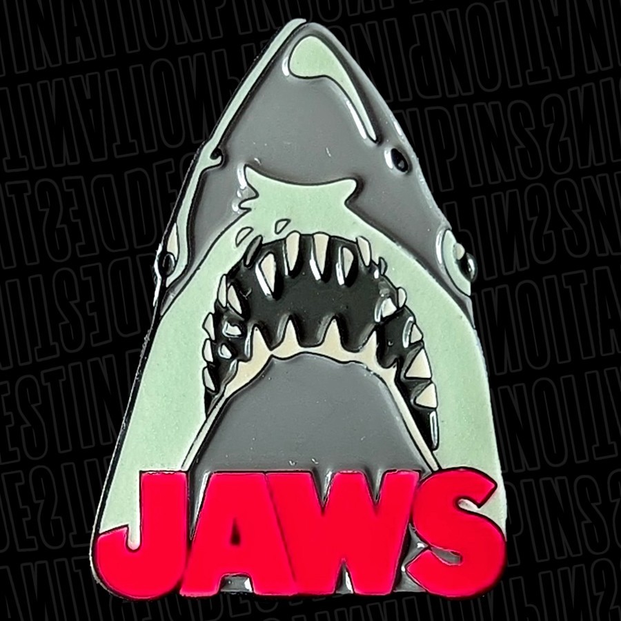 Jaws Movie Cover Bruce The Shark Enamel Classic Horror Monster Glow In Dark Pin