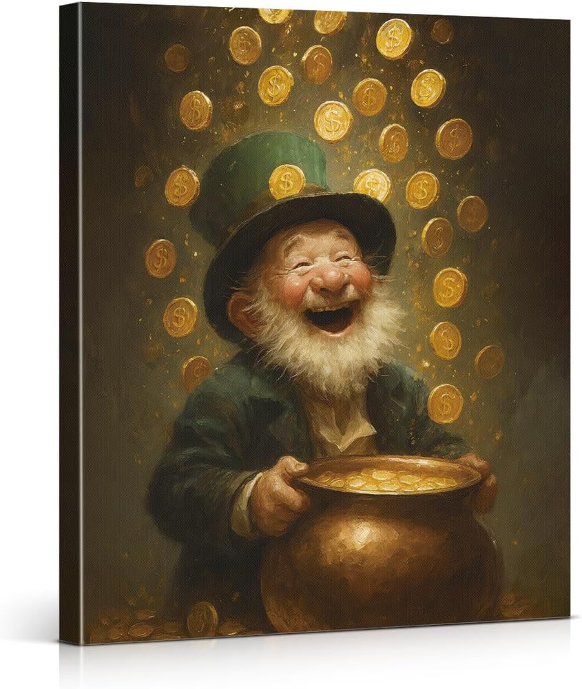 Vintage Leprechaun St. Patrick'S Day Wall Art Print Irish Pot of Gold Picture...