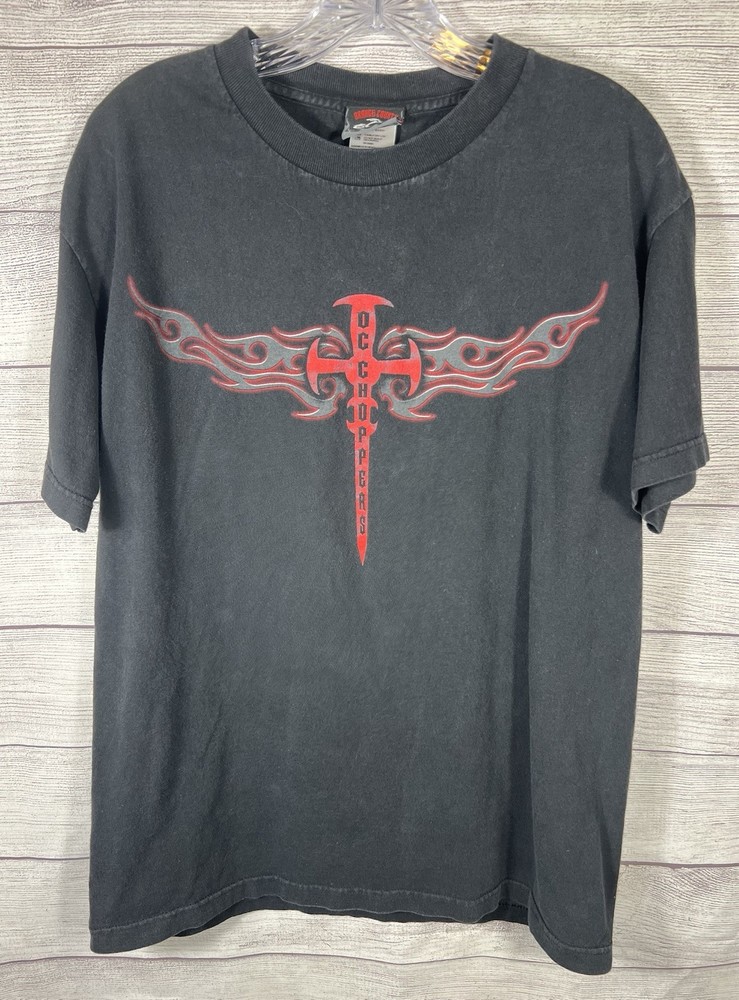 Vintage Y2K Orange County Choppers T-Shirt Flames Biker Mens Large Faded Black