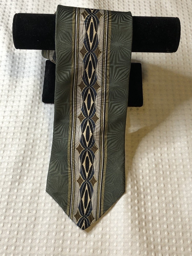 ZYLOS George Machado Olive Abstract Silk Necktie-image