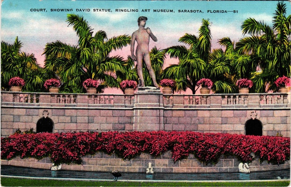 Vintage Postcard- Court-Showing David Statue, Ringling Art Museum, S Early 1900s