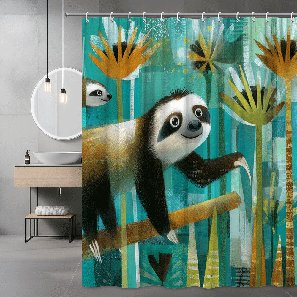 Sloth Shower Curtain Tropical Abstract Jungle Print