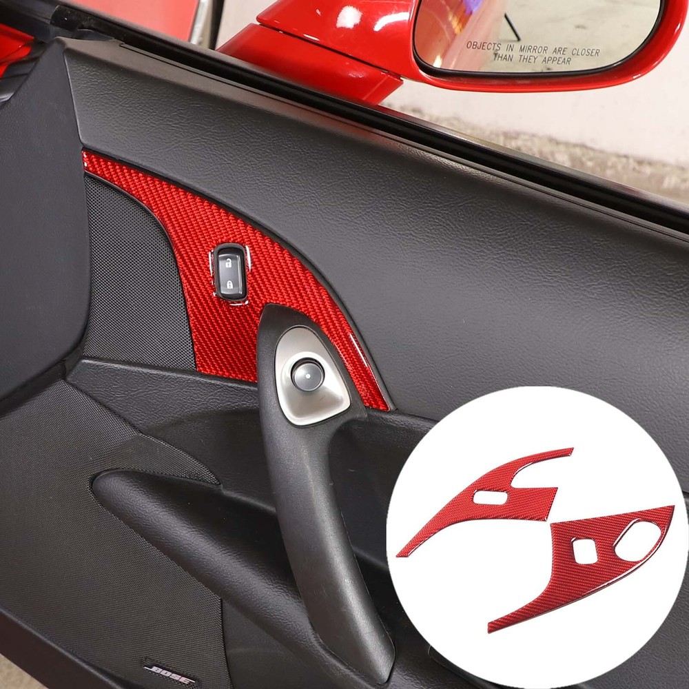 Red Carbon Interior Door Lock Switch Trim Accessories For Corvette C6 2005-2013