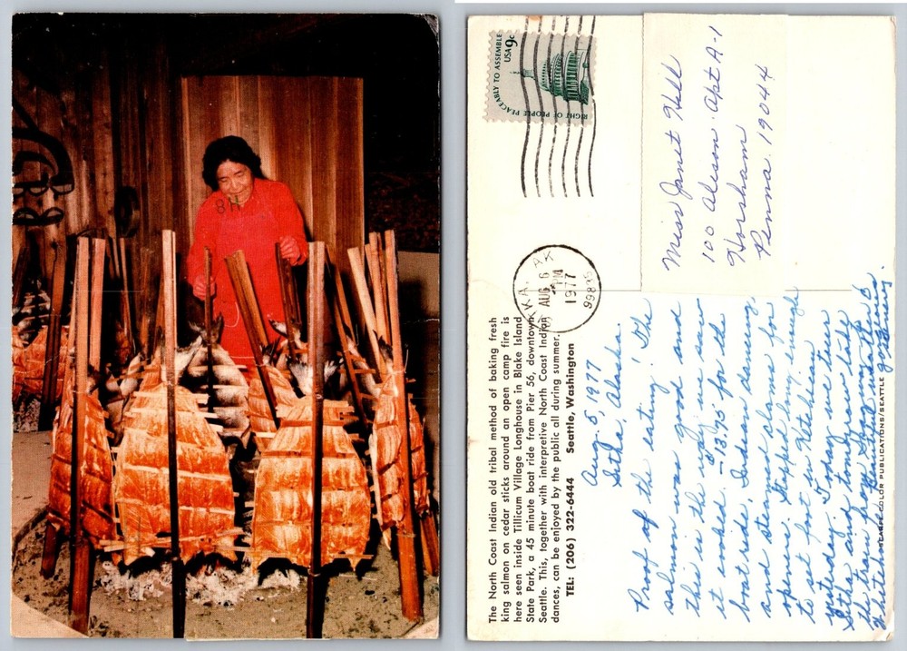 1977 Tillicum Village Blake Island Salmon Bake Postcard Seattle WA
