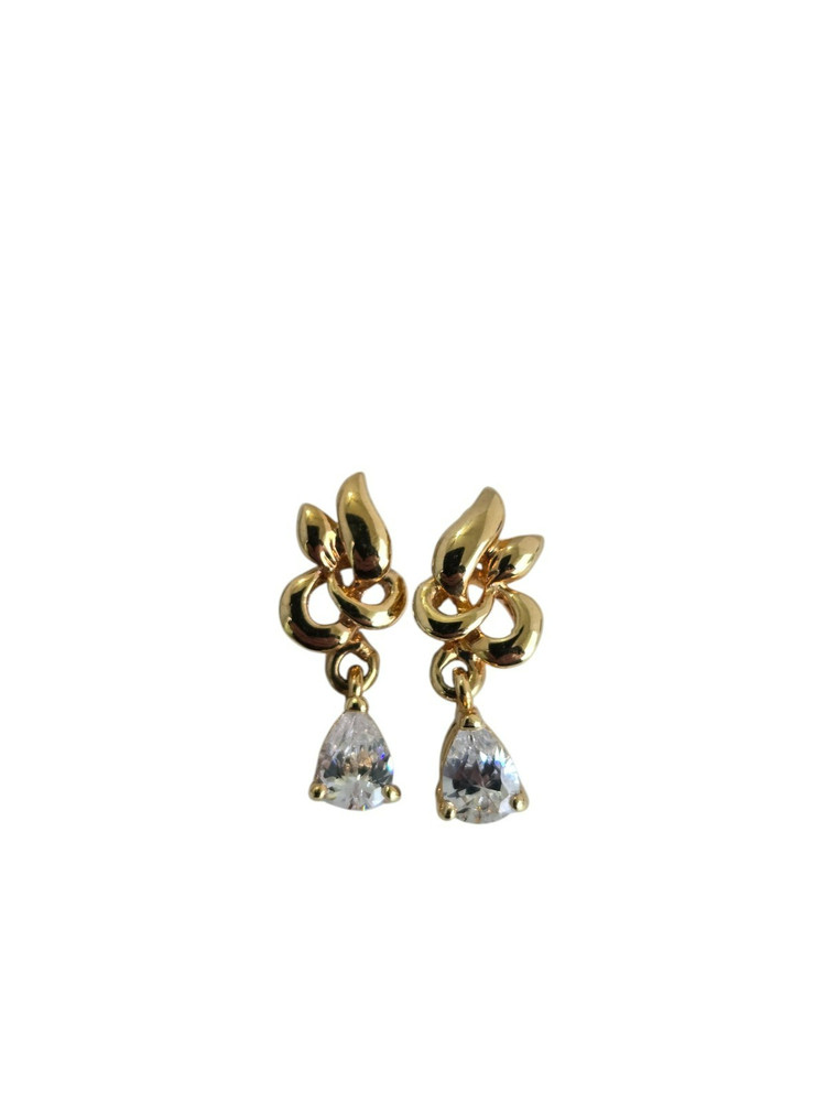 Vintage Cubic Zirconia Gold-Tone Pierced Dangle Earrings