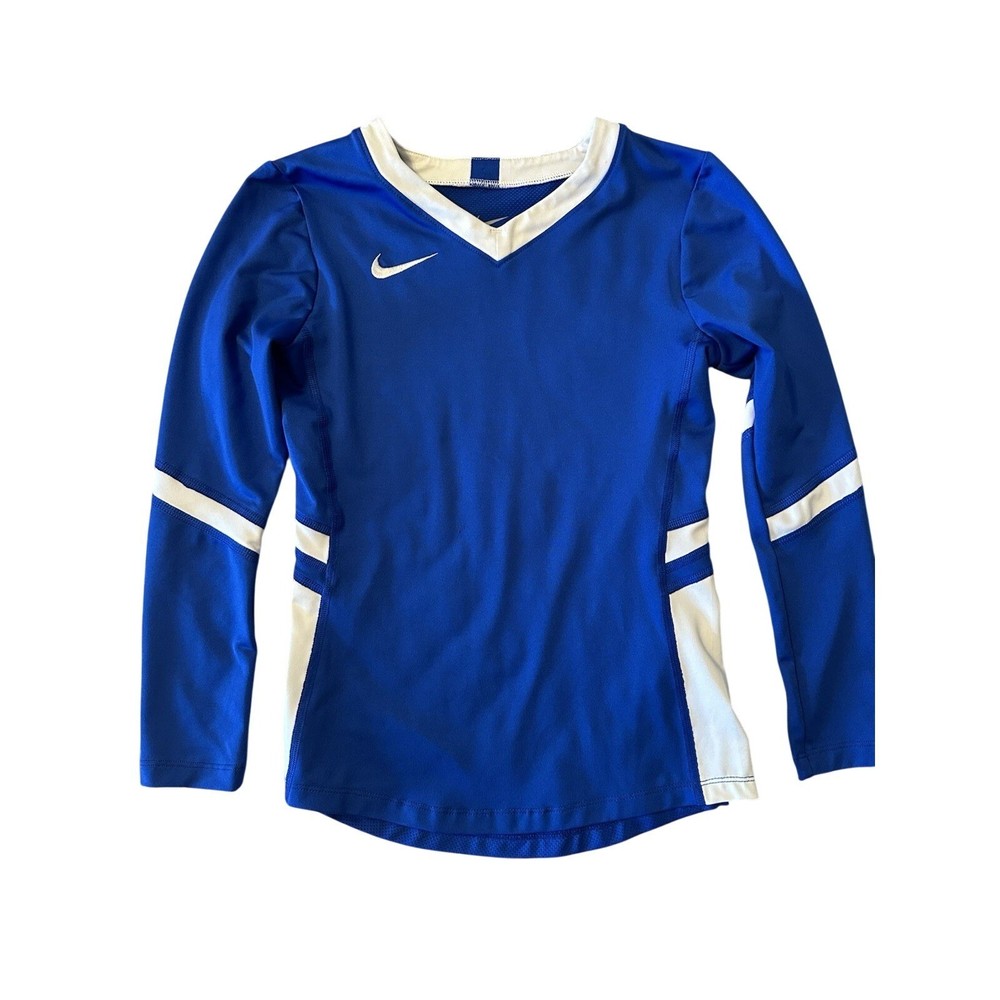 Nike Blue Long Sleeve Volleyball Jersey Athletic Top Womens Small V-Neck Stretch