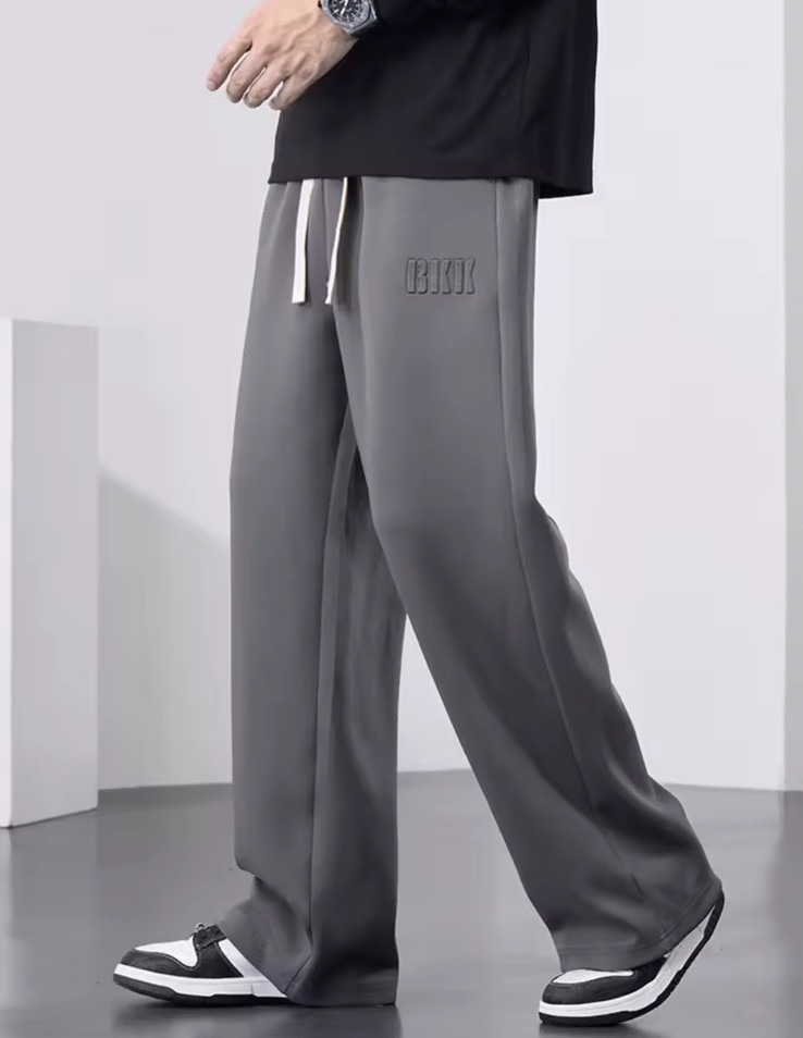 Men's Baggy Fit Pants Sweatpants Grey Quality Elastic Waist Trousers Uncuffed