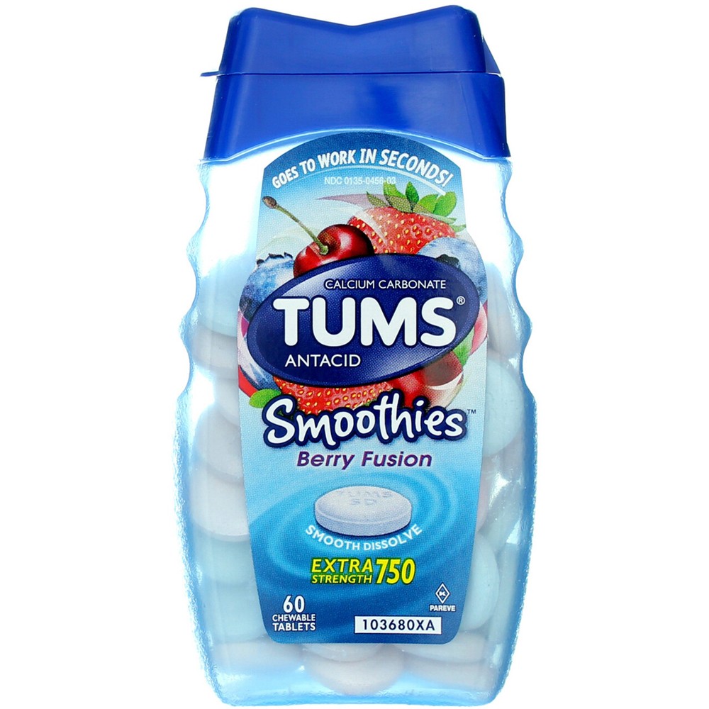 6 Pack Tums Extra Strength Smoothies Antacid Chewable Tablets, Berry Fusion, ...