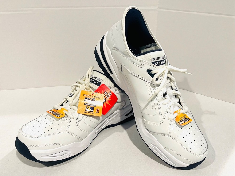 NWT Skechers Durham White Slip-Ins Extra Wide Relaxed Fit Air Cooled Men’s 14