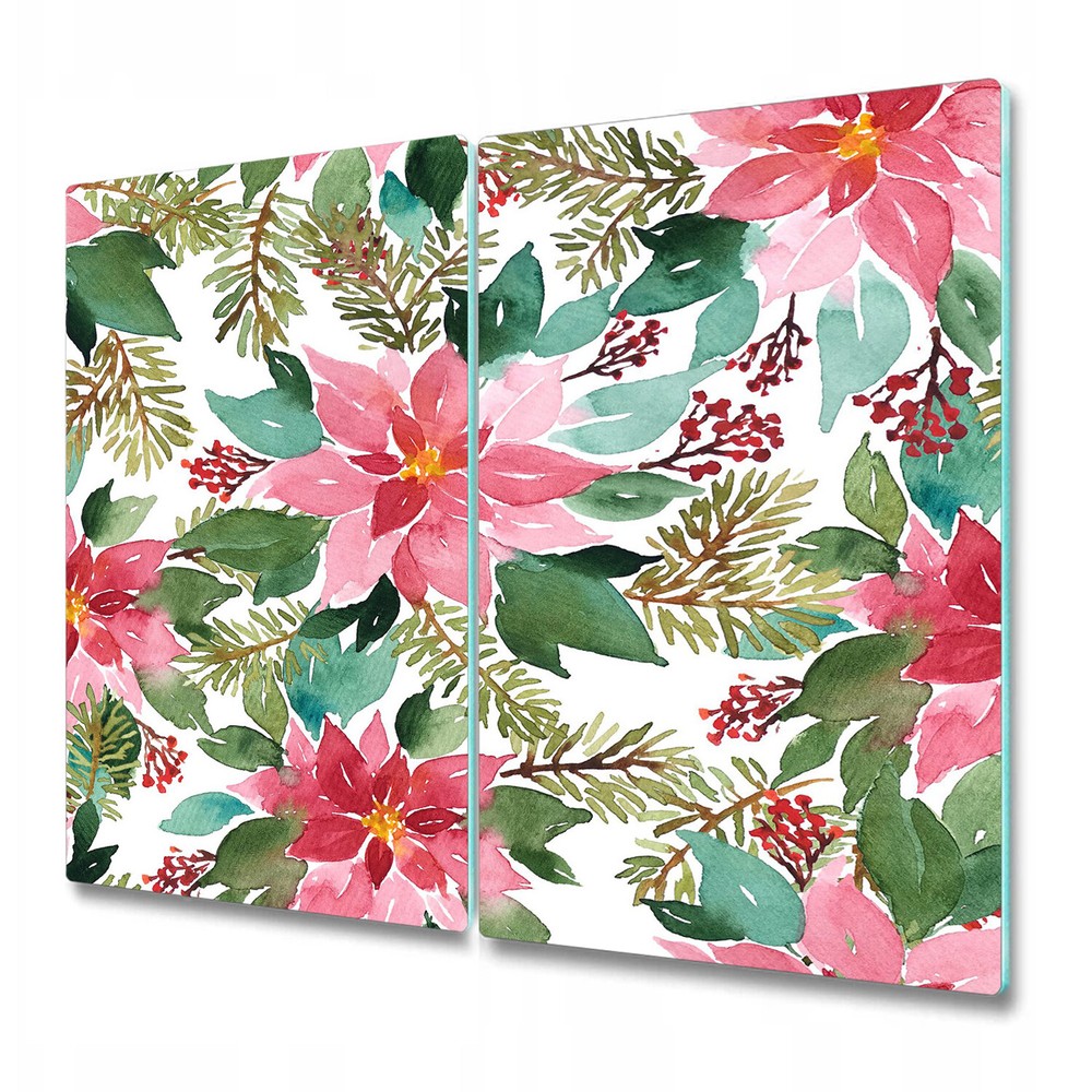 Glass Chopping Board Utensil Red Flower Stars | Lovely Vintage Bouquet | 2x30x52