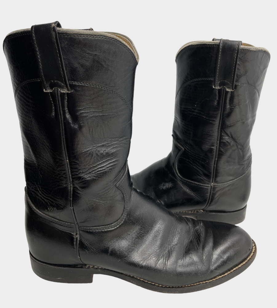 Justin 3133 Black Roper Leather Western Cowboy Biker Boots Men's Size 8